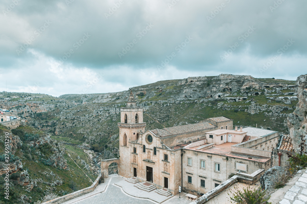 Obraz premium Matera, Italy: Landscape of the old town (sassi di Matera) . Written on the UNESCO heritage list