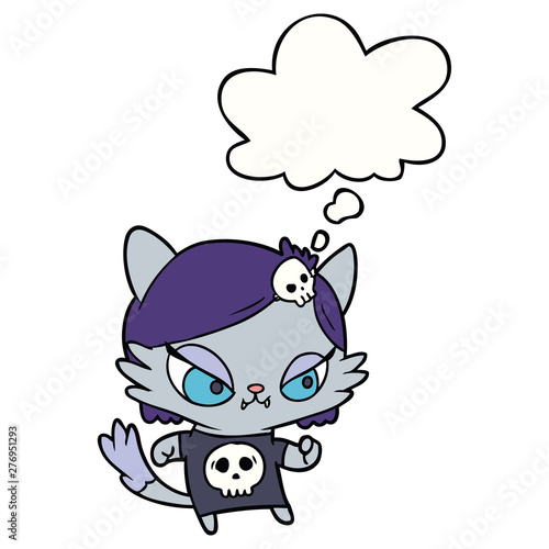 cartoon tough cat girl and thought bubble