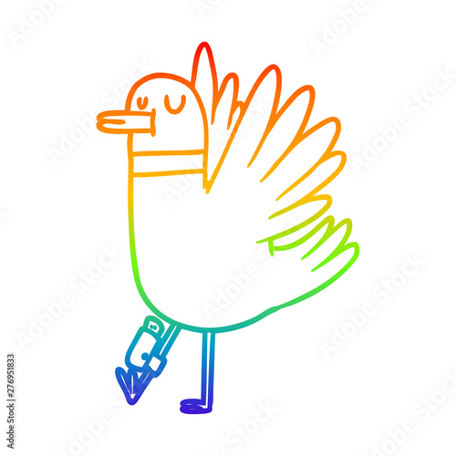rainbow gradient line drawing cartoon flapping wood pigeon