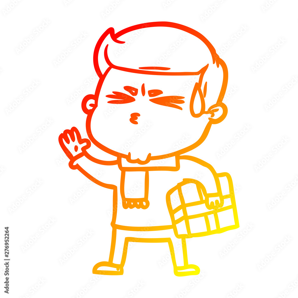 warm gradient line drawing cartoon man sweating warm gradient line drawing cartoon man sweating