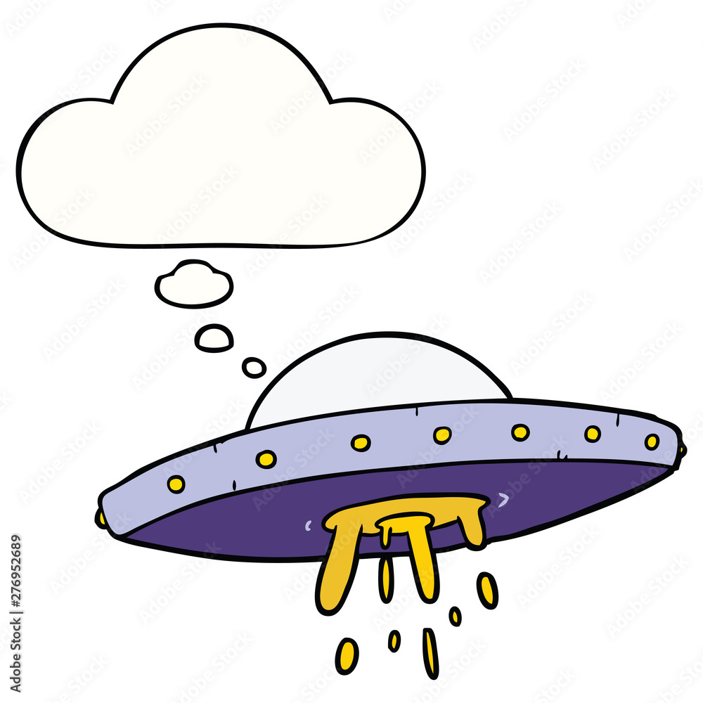 cartoon flying UFO and thought bubble cartoon flying UFO and thought bubble