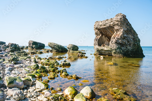 Fototapeta Naklejka Na Ścianę i Meble -  Ruins of bunkers on the beach of the Baltic sea in Liepaja, Latvia.