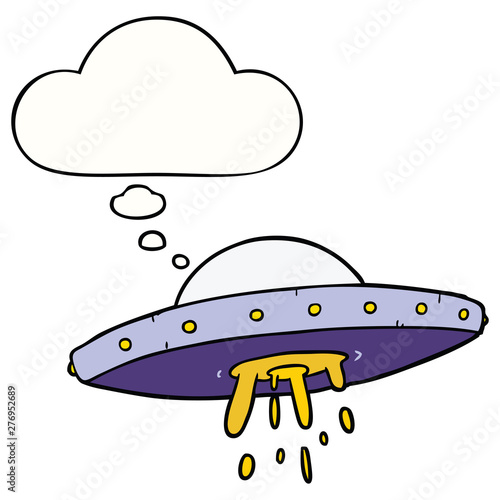 cartoon flying UFO and thought bubble