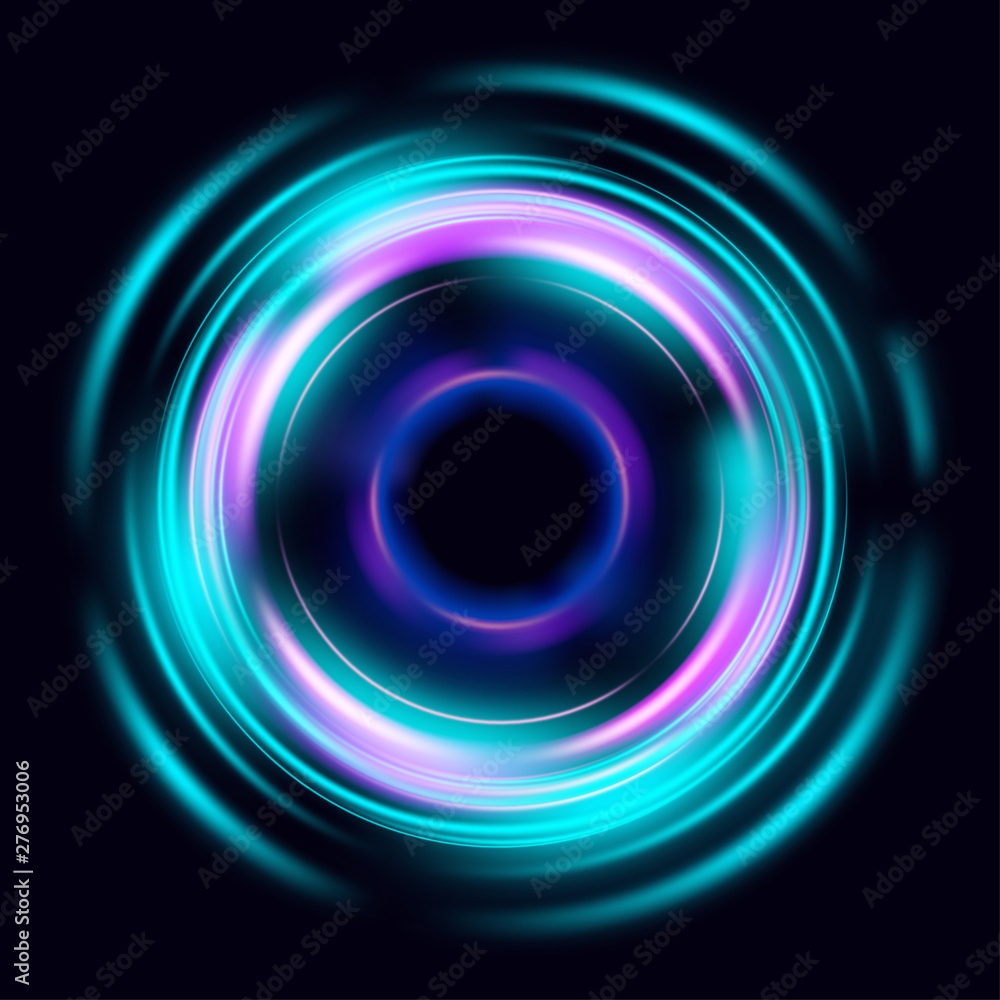 Magic circle light effects. Illustration isolated on dark background. Mystical portal. Bright sphere lens. Rotating lines. Glow ring. Magic neon ball. Vector. Magic circle light effects. Illustration isolated on dark background. Mystical portal. Bright sphere lens. Rotating lines. Glow ring. Magic neon ball. Vector.