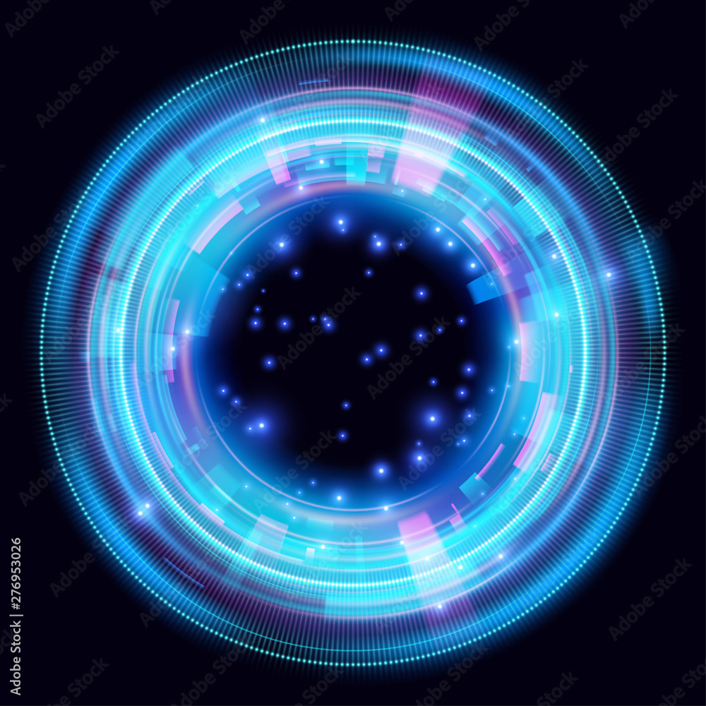 Magic circle light effects. Illustration isolated on dark background.  Mystical portal. Bright sphere lens. Rotating lines. Glow ring. Magic neon  ball. Vector. Stock Vector | Adobe Stock