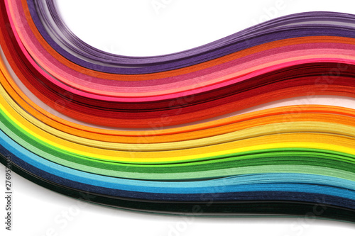 Abstract gradient rainbow color wave curl strip paper background. Template for prints, posters, cards.