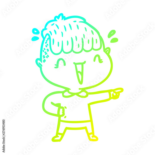cold gradient line drawing cartoon happy boy surprised