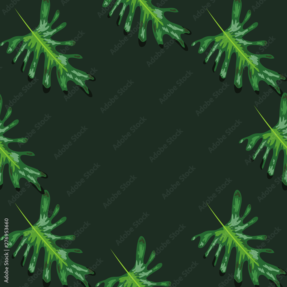 Nature seamless pattern. Hand drawn abstract tropical summer background: palm trees, monstera,
