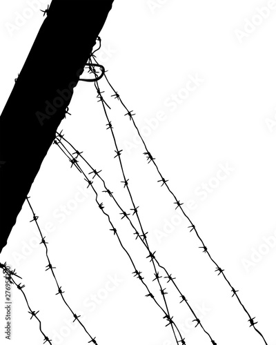 Barbed wire steel fence in the border zone