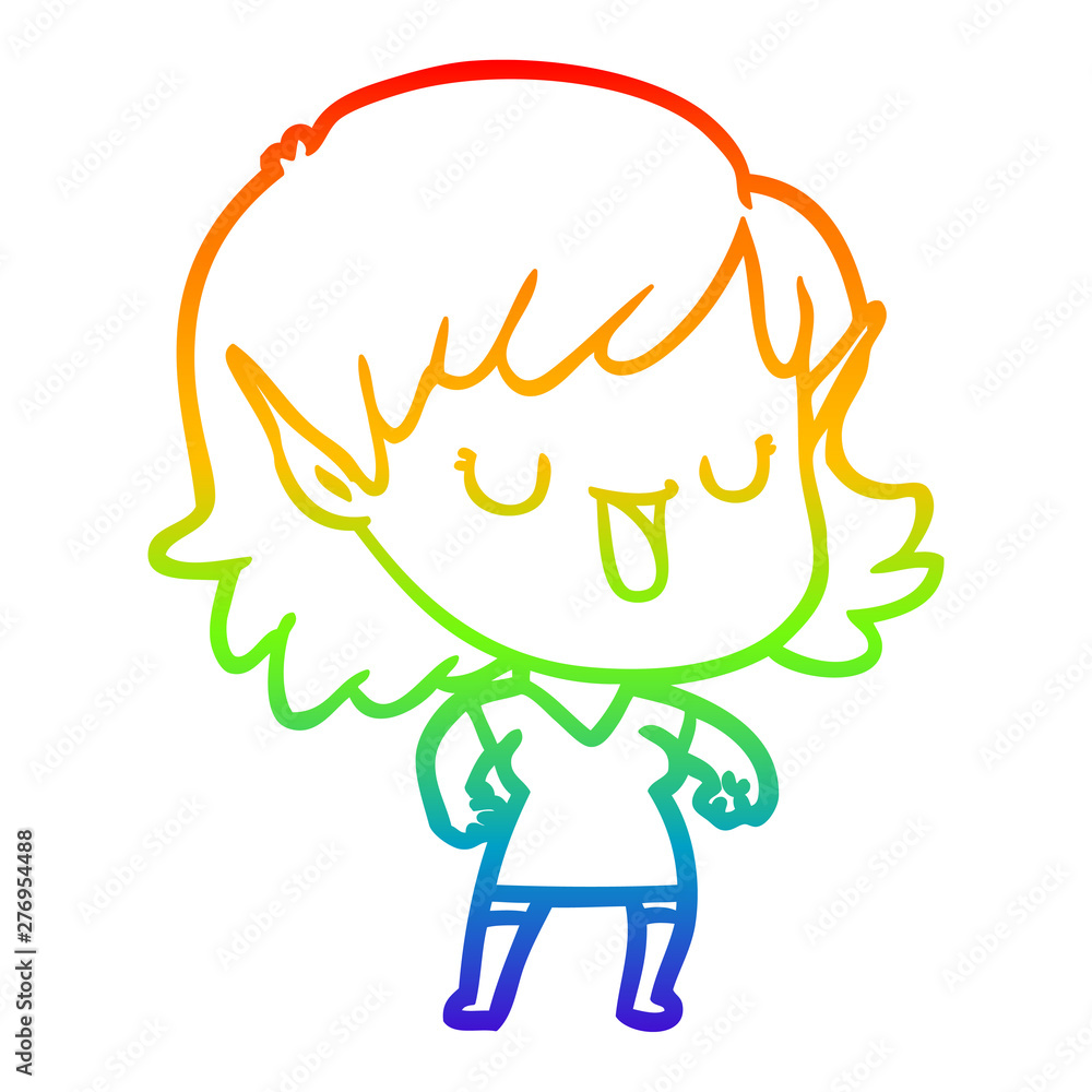 rainbow gradient line drawing cartoon elf girl rainbow gradient line drawing cartoon elf girl