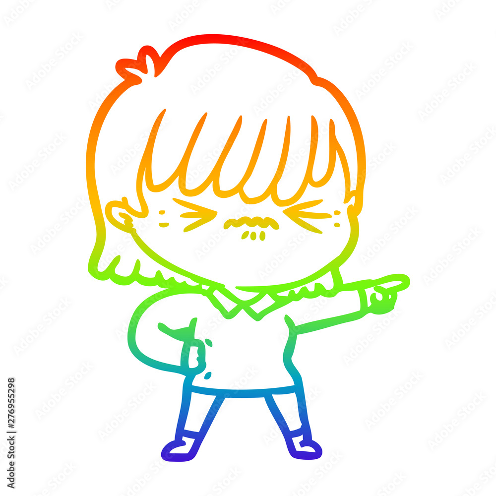 rainbow gradient line drawing annoyed cartoon girl pointing rainbow gradient line drawing annoyed cartoon girl pointing