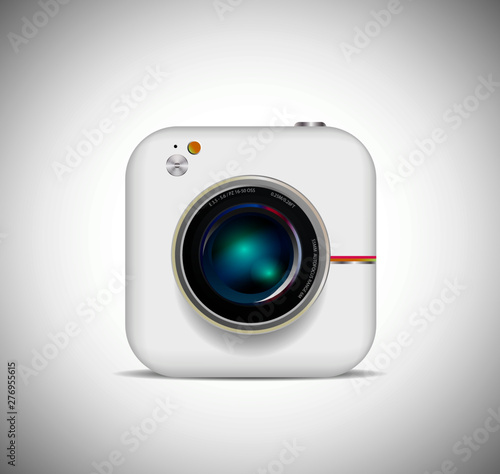 Realistic camera lens with reflections. Vector 3d professional photo video equipment macro device. Optical digital focus, zoom symbol, shutter photography technology object. Illustration isolated