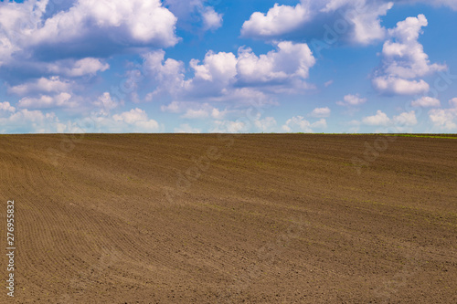 Black field and blue cloudy sky