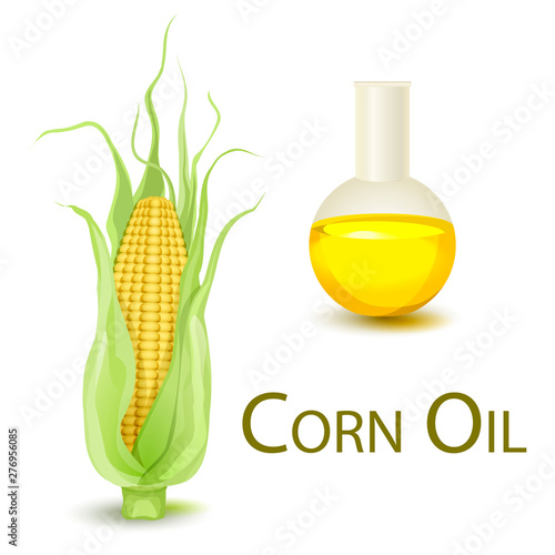 Corncob, oil flask isolated on white