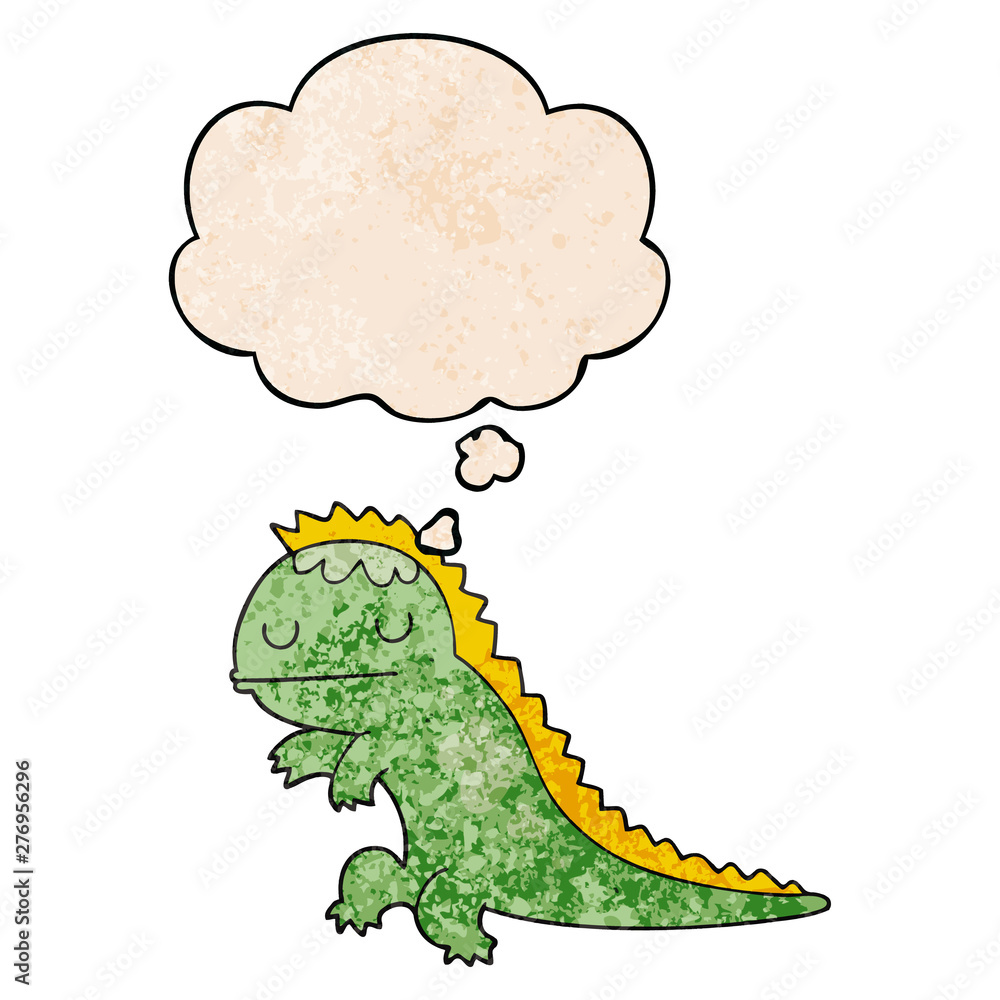 Fototapeta premium cartoon dinosaur and thought bubble in grunge texture pattern style