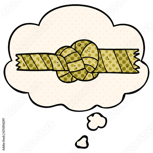 cartoon knotted rope and thought bubble in comic book style
