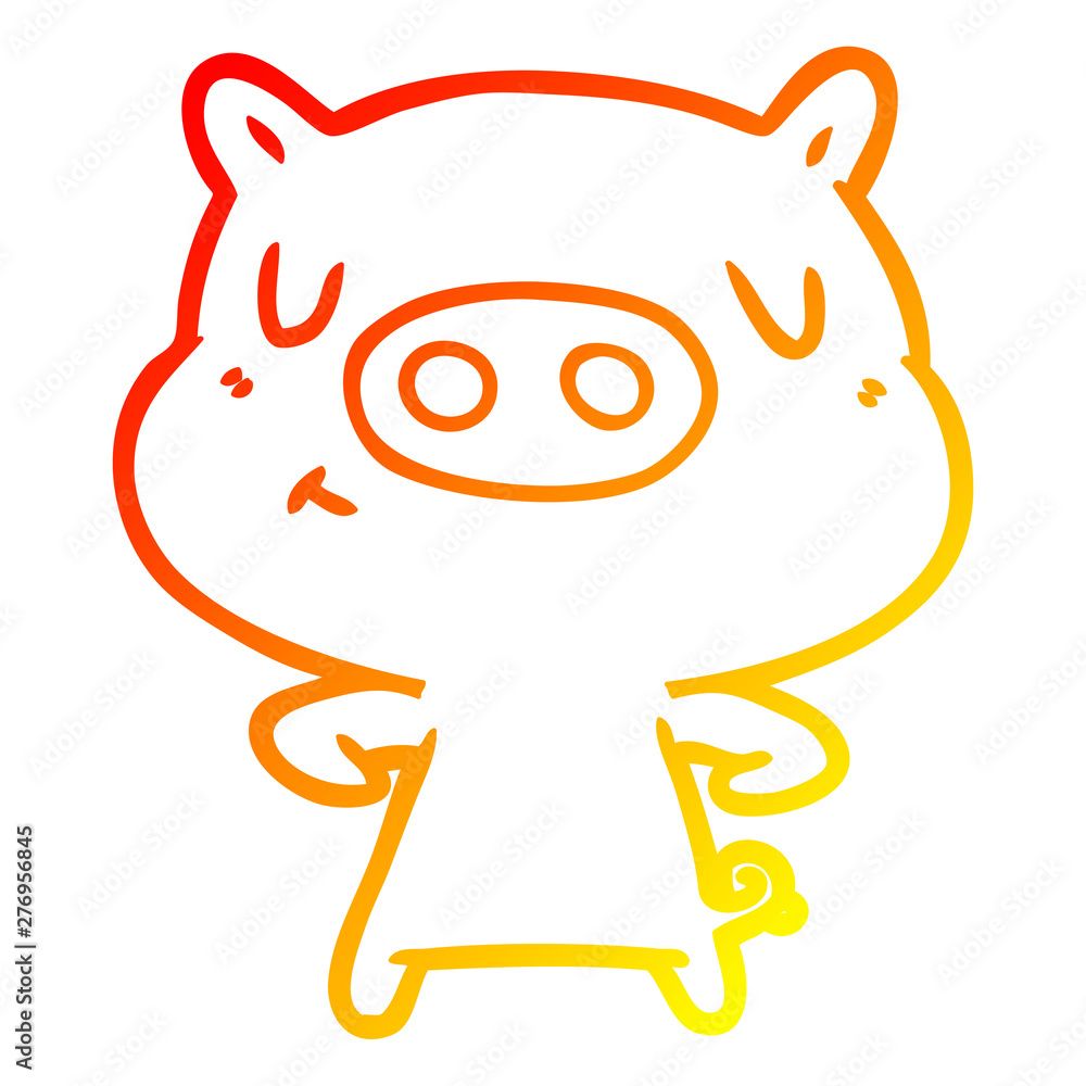 warm gradient line drawing cartoon content pig warm gradient line drawing cartoon content pig