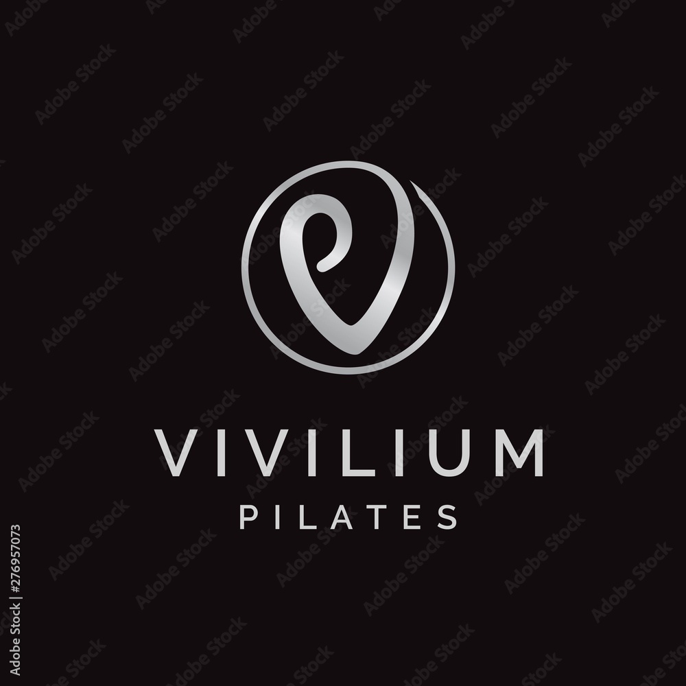 Curve initial letter V with circle frames pilates logo design Curve initial letter V with circle frames pilates logo design