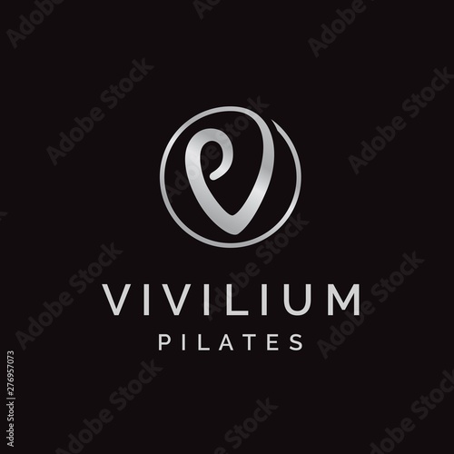 Curve initial letter V with circle frames pilates logo design