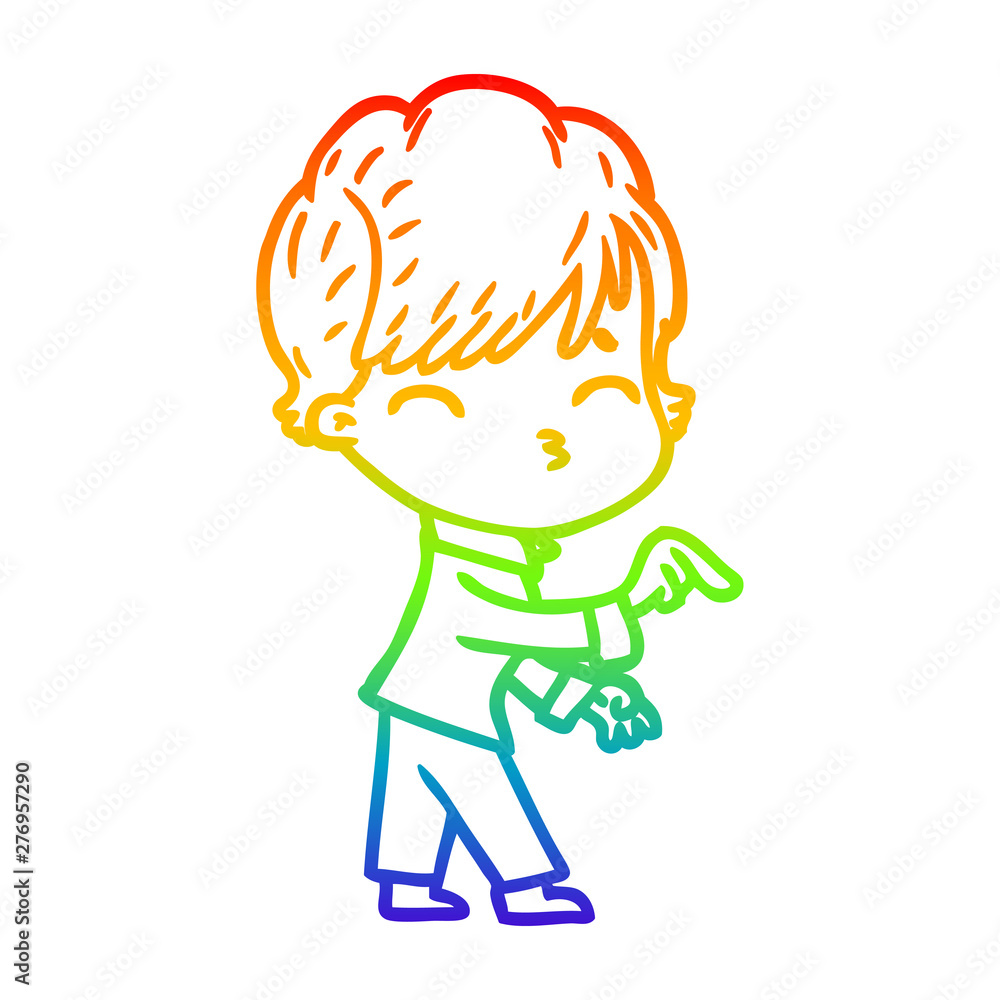 rainbow gradient line drawing cartoon woman thinking