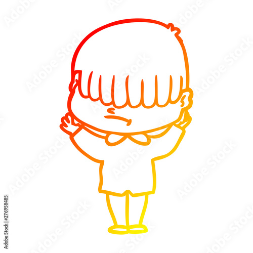 warm gradient line drawing cartoon boy with untidy hair