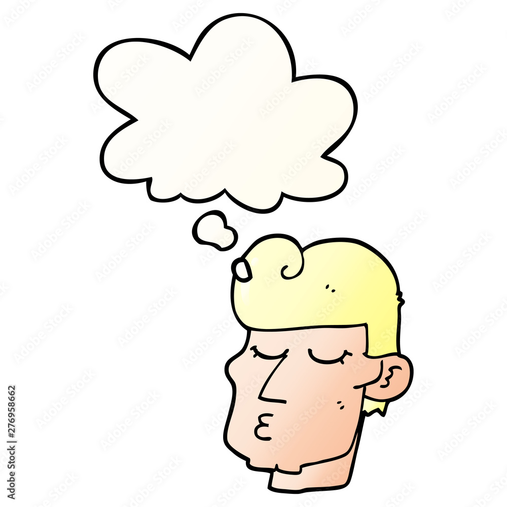 cartoon handsome man and thought bubble in smooth gradient style cartoon handsome man and thought bubble in smooth gradient style