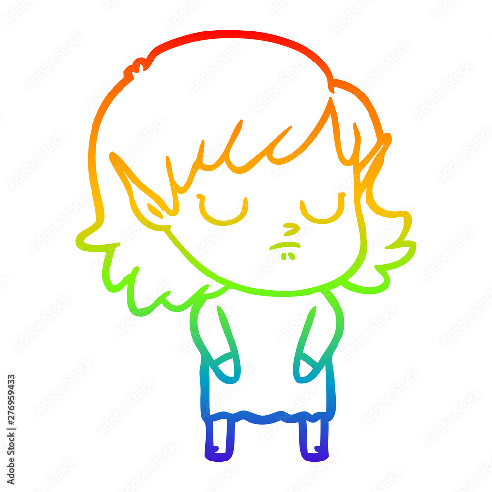 rainbow gradient line drawing cartoon elf girl rainbow gradient line drawing cartoon elf girl