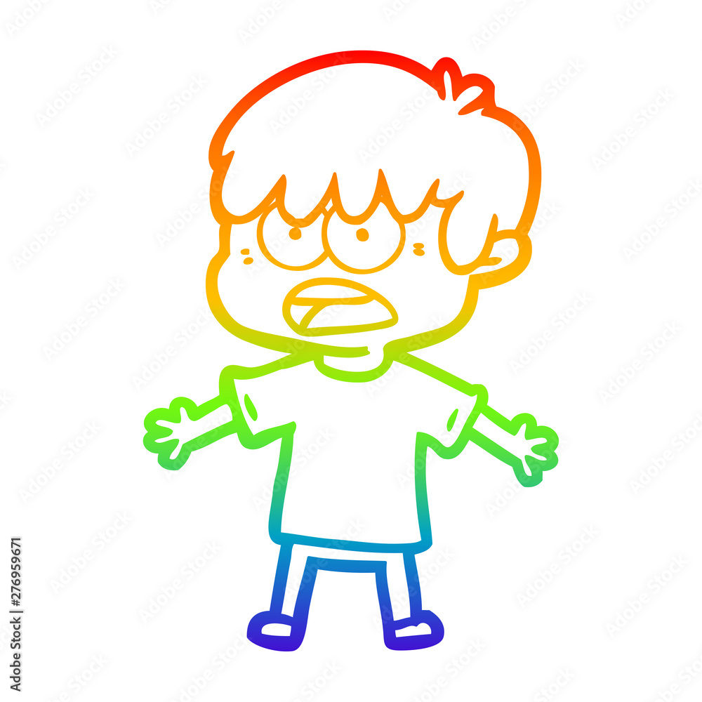 rainbow gradient line drawing worried cartoon boy rainbow gradient line drawing worried cartoon boy