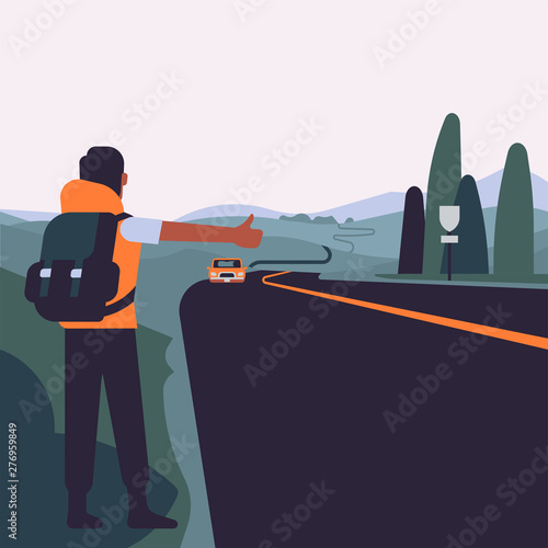 Hitchiking concept illustration