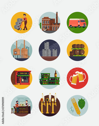 Brewery and beer round icons or stickers