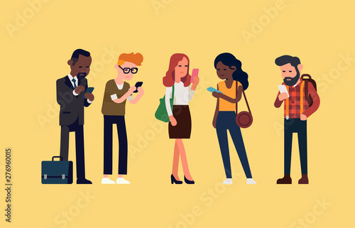 Standing people checking phones