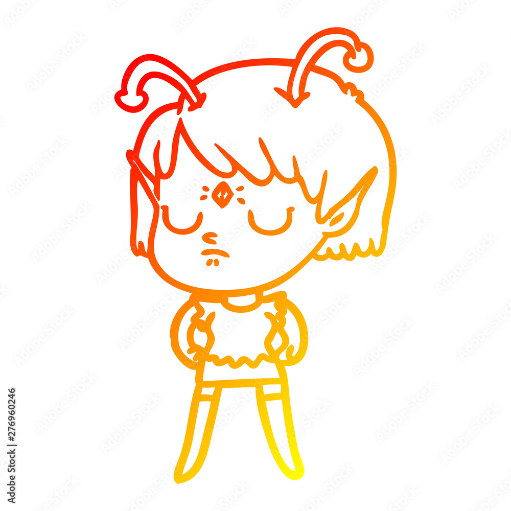 warm gradient line drawing cartoon alien girl warm gradient line drawing cartoon alien girl