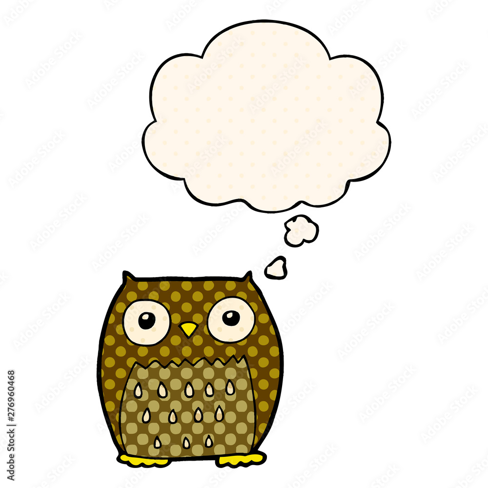 cartoon owl and thought bubble in comic book style cartoon owl and thought bubble in comic book style