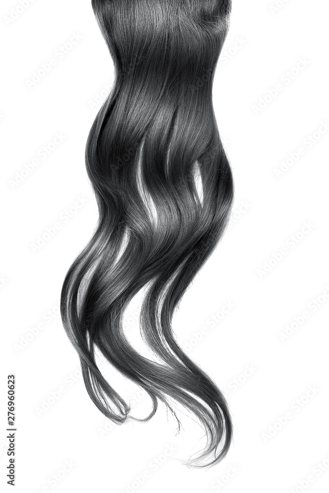 Black wavy hair isolated on white background