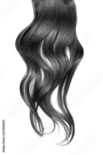 Black wavy hair isolated on white background