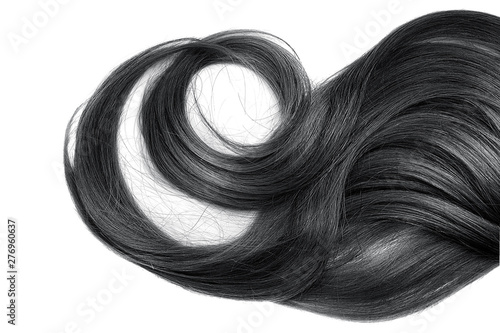 Black wavy hair isolated on white background