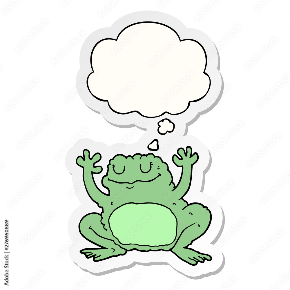 cartoon frog and thought bubble as a printed sticker cartoon frog and thought bubble as a printed sticker