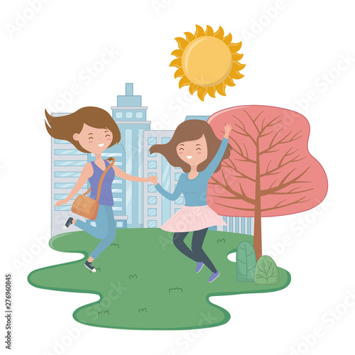 Teenager girls cartoons design vector illustrator
