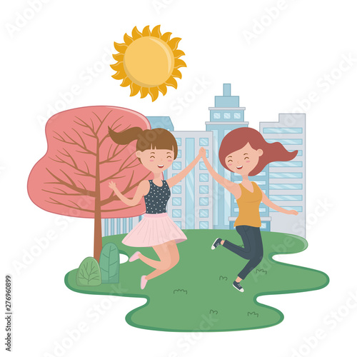 Teenager girls cartoons design vector illustrator