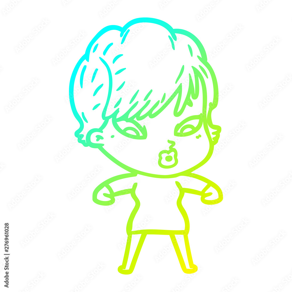 cold gradient line drawing cartoon woman cold gradient line drawing cartoon woman