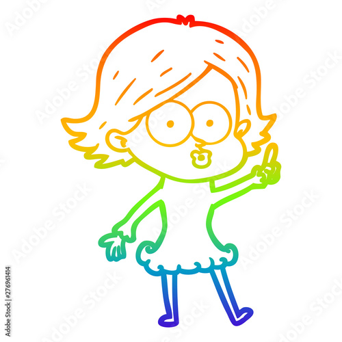 rainbow gradient line drawing cartoon girl pouting