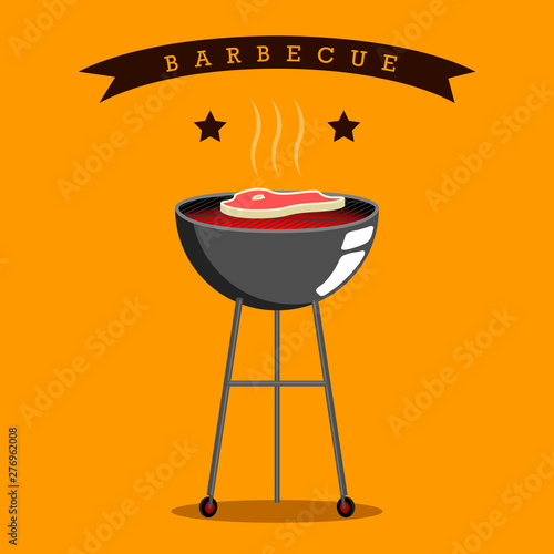 Barbecue grill with a meal - Vector illustration