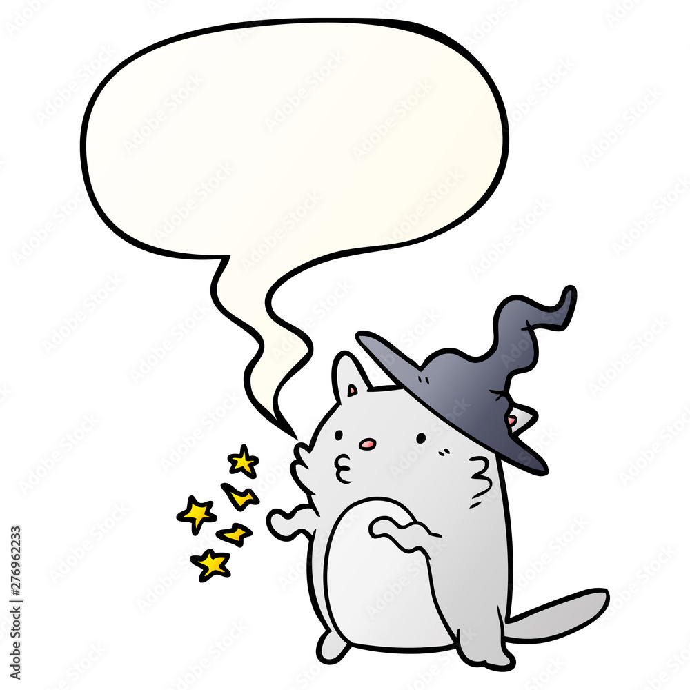 magical amazing cartoon cat wizard and speech bubble in smooth gradient style magical amazing cartoon cat wizard and speech bubble in smooth gradient style