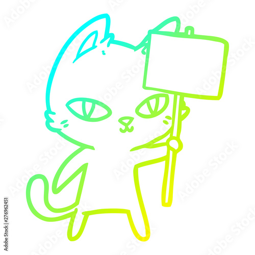 cold gradient line drawing cartoon cat waving sign