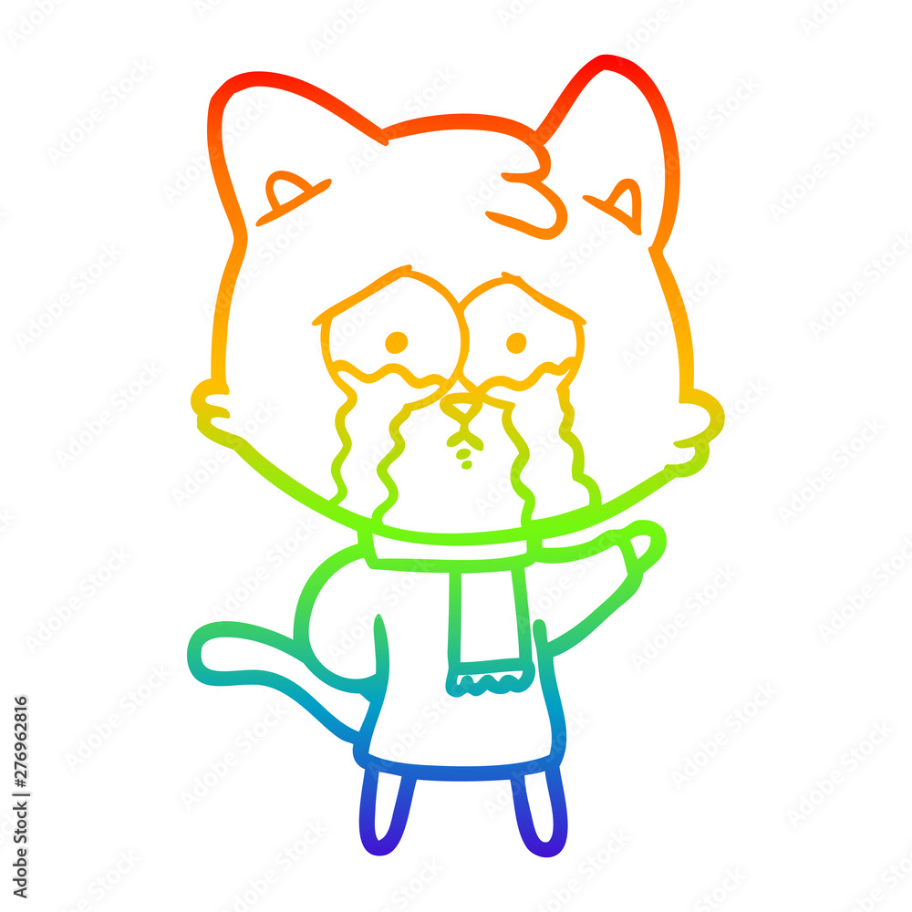 rainbow gradient line drawing cartoon crying cat rainbow gradient line drawing cartoon crying cat