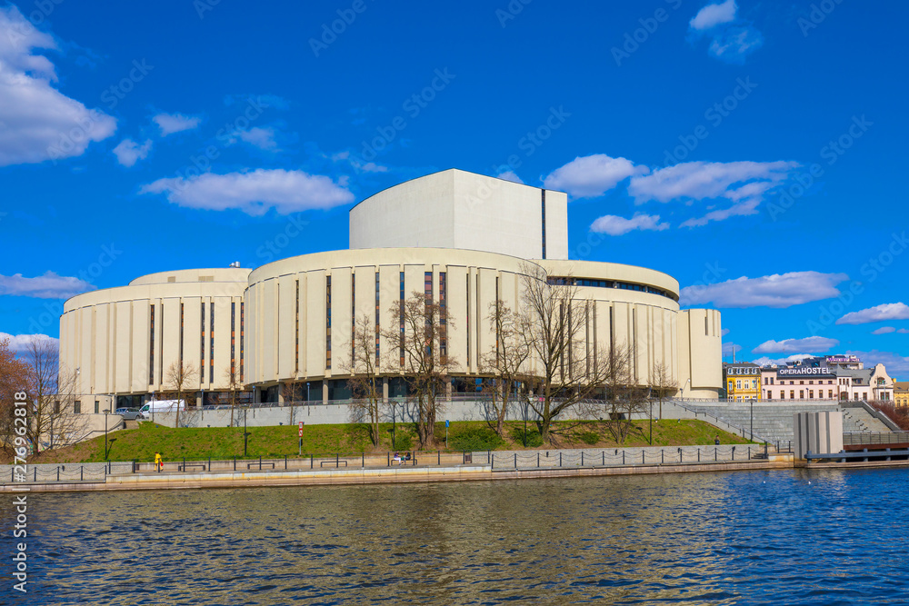 Bydgoszcz, Poland - Opera Nova - Pomeranian Philharmonic modernistic music theater on the Brda River bank, in the historic quarter