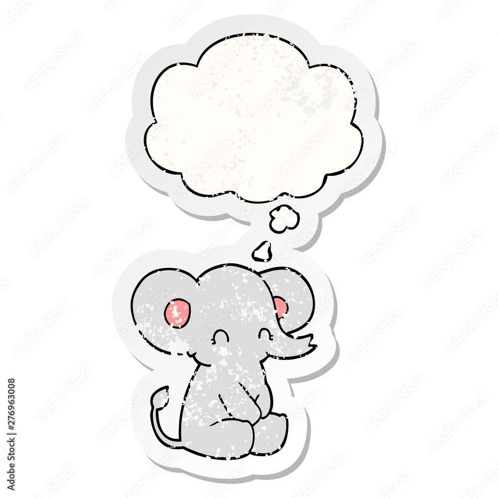 cute cartoon elephant and thought bubble as a distressed worn sticker cute cartoon elephant and thought bubble as a distressed worn sticker