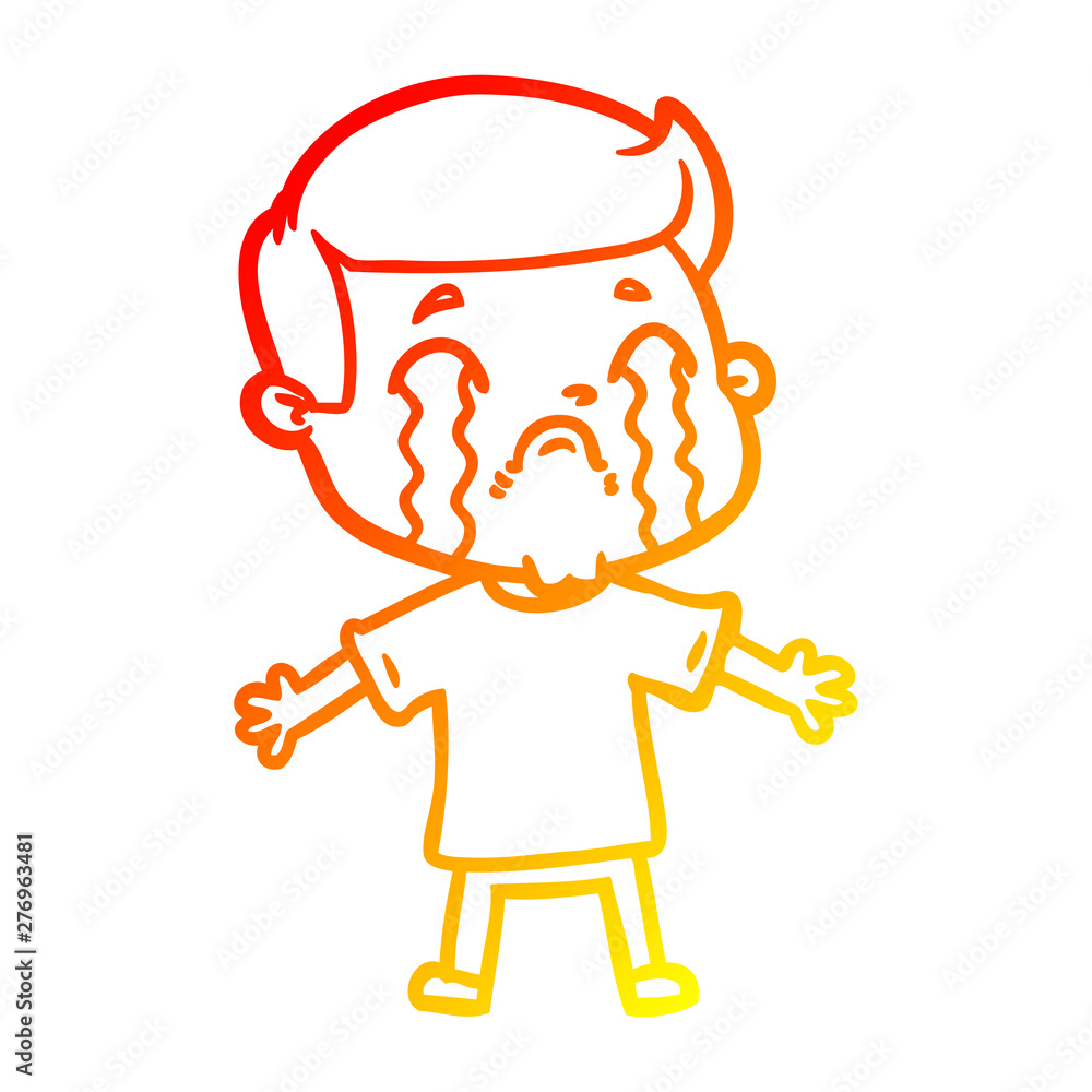 warm gradient line drawing cartoon man crying