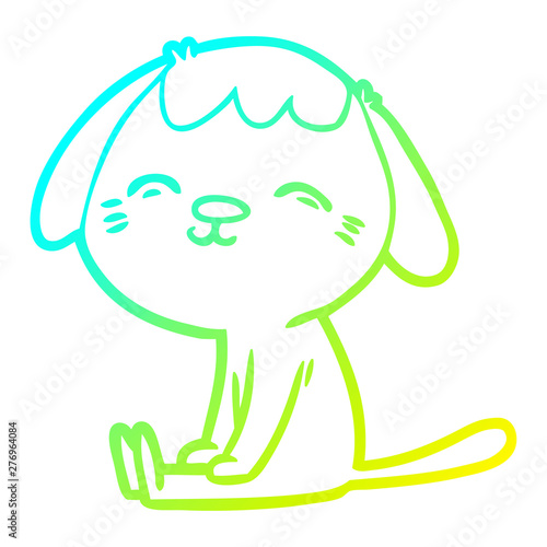 cold gradient line drawing happy cartoon dog sitting