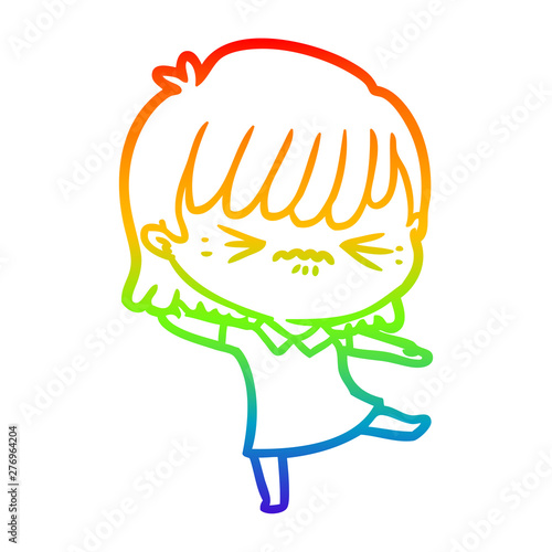 rainbow gradient line drawing annoyed cartoon girl